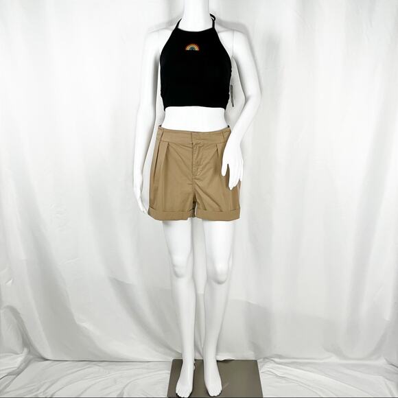 Frame Tan Khaki Front Pleats Rolled Hems Shorts Sz6 Pockets Zip Fly Button NWT - Picture 4 of 14